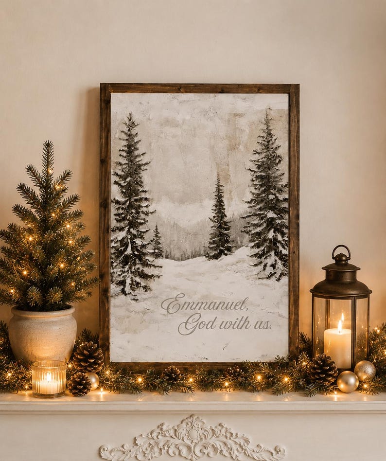 Christian Christmas Wall Art, Emmanuel God With Us Sign, Christian Christmas Decorations, Large Vertical Framed Wall Art Christmas Sign bild 1