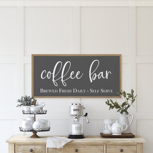 Coffee Sign Coffee Bar Brewed Fresh Daily Self Serve Sign Wood Sign Farmhouse Kitchen Decor Farmhouse Wall Decor Kitchen Sign immagine 3