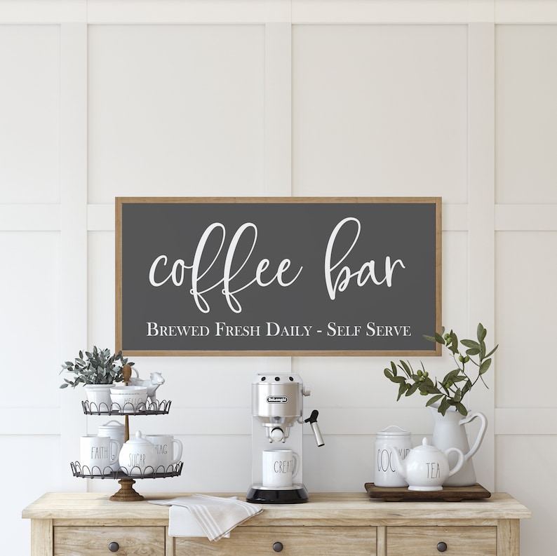 Coffee Sign Coffee Bar Brewed Fresh Daily Self Serve Sign Wood Sign Farmhouse Kitchen Decor Farmhouse Wall Decor Kitchen Sign immagine 3