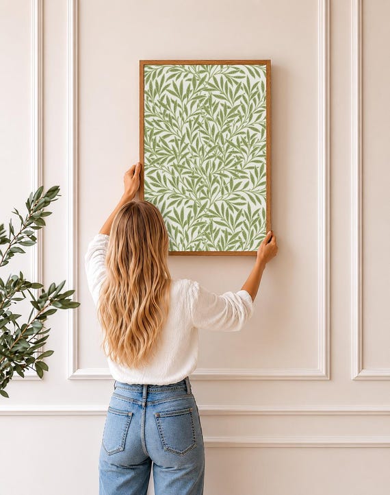 William Morris Botanical Wall Art | Vintage Green Leaf Print in Wood Frame