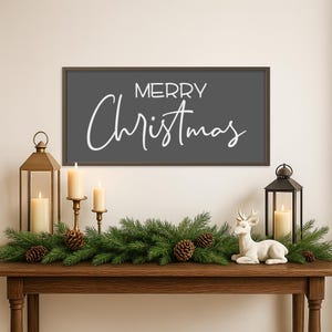 Merry Christmas Wood Sign | Christmas Wood Signs | Framed Wood Sign | Winter Signs | Holiday Wall Decor | Farmhouse Wall Decor | Decorations bild 3