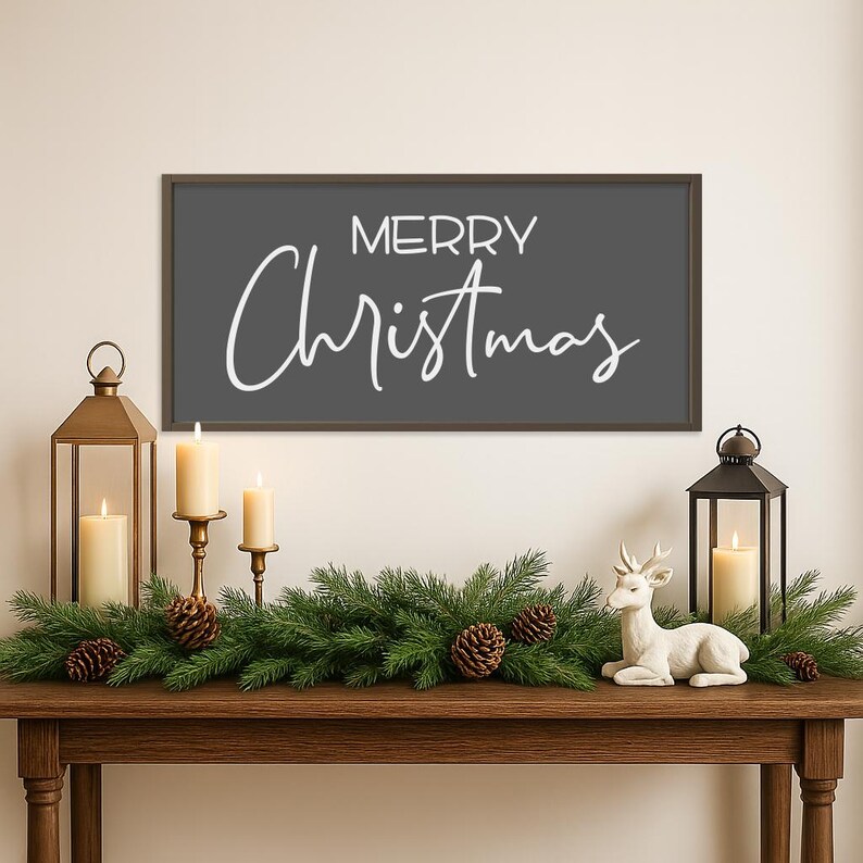 Merry Christmas Wood Sign | Christmas Wood Signs | Framed Wood Sign | Winter Signs | Holiday Wall Decor | Farmhouse Wall Decor | Decorations bild 3