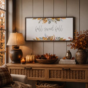 fall sign, fall botanical decor, fall sweet fall sign, wood framed signs, fall decorations for home, living room wall decor zdjęcie 3