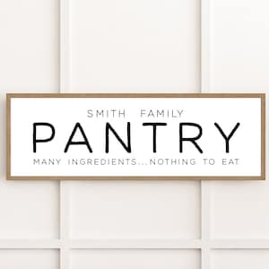 pantry sign, personalized pantry sign, kitchen wall decor, custom last name sign for kitchen, wood framed sign, pantry sign for above door