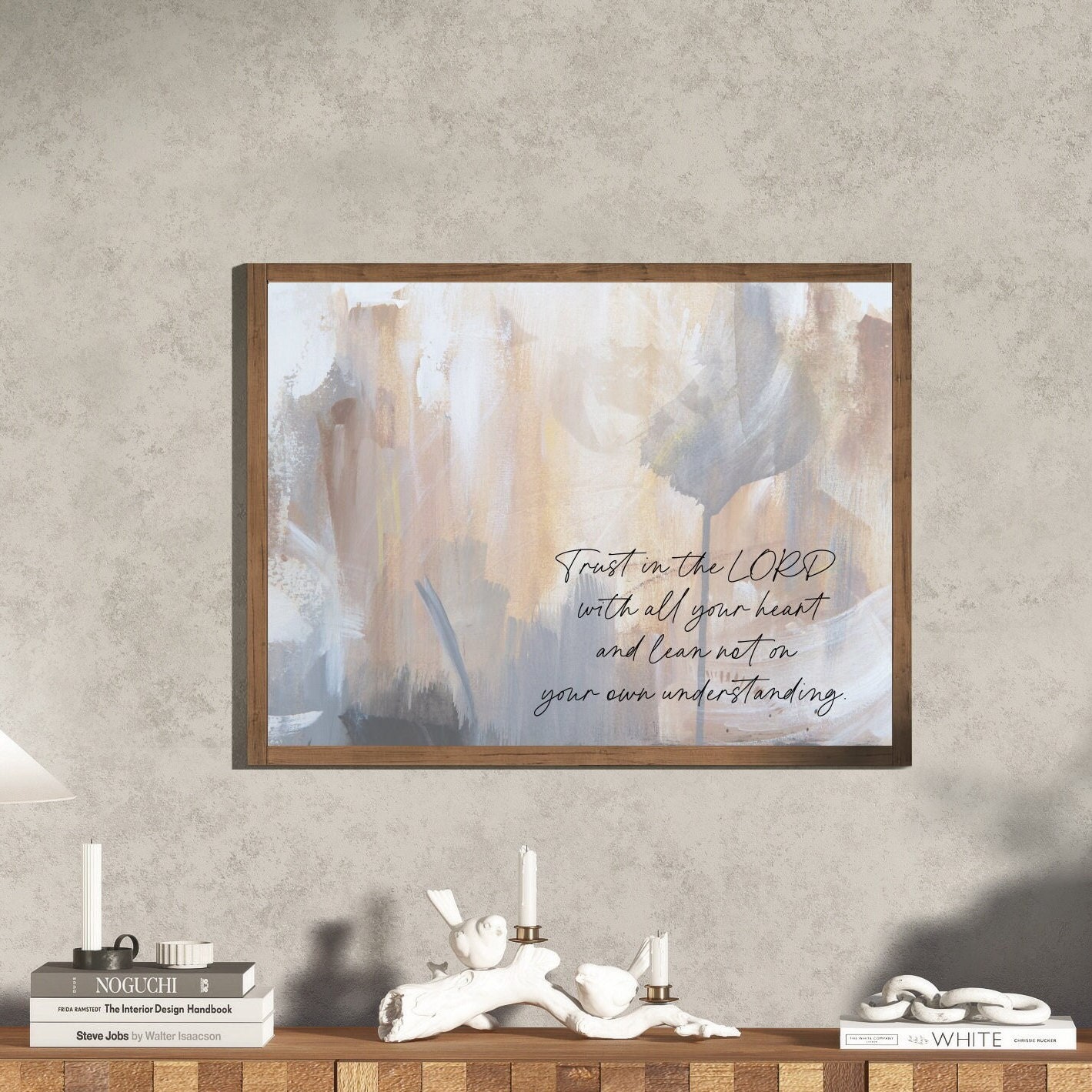 Arte de pared cristiano, decoración de pared con versículos bíblicos, arte abstracto, letrero de Proverbios 3:5, letrero de madera enmarcado, letrero Confía en el Señor con todo tu corazón