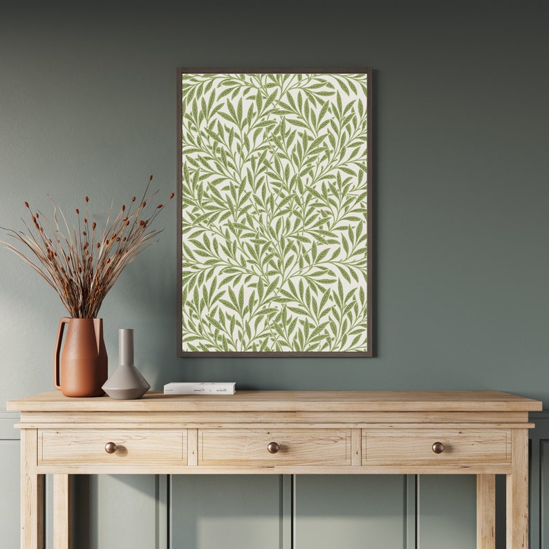 Green botanical wall art inspired by Morris textile design