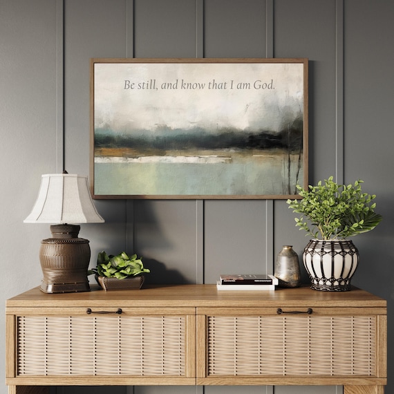 Large Christian Wall Art on Wood, Muted Abstract Psalm 46:10 Decor, Faith-Inspired Scripture Sign for Living Room or Prayer Space