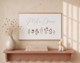 Custom Baby Name Sign, Personalized Floral Girls Nursery Canvas