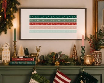 Colorful Eclectic Falalala Christmas Sign, Wooden Framed Christmas Wall Art