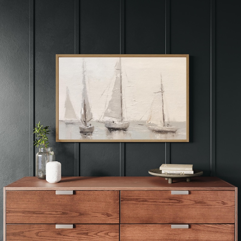 Sailboat Art, Beach House Decor, Coastal Wall Decor, Large Wall Art, Hanging Wall Art with Wood Frame imagem 4