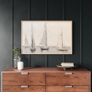 Sailboat Art, Beach House Decor, Coastal Wall Decor, Large Wall Art, Hanging Wall Art with Wood Frame imagem 2