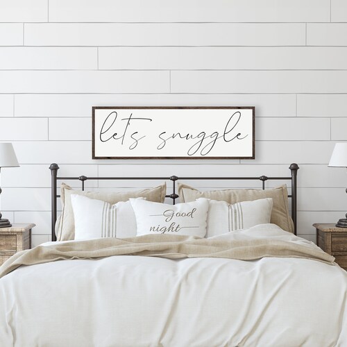 Bedroom Signs Let's Stay in Bed Sign Above Bed Wall Art Etsy