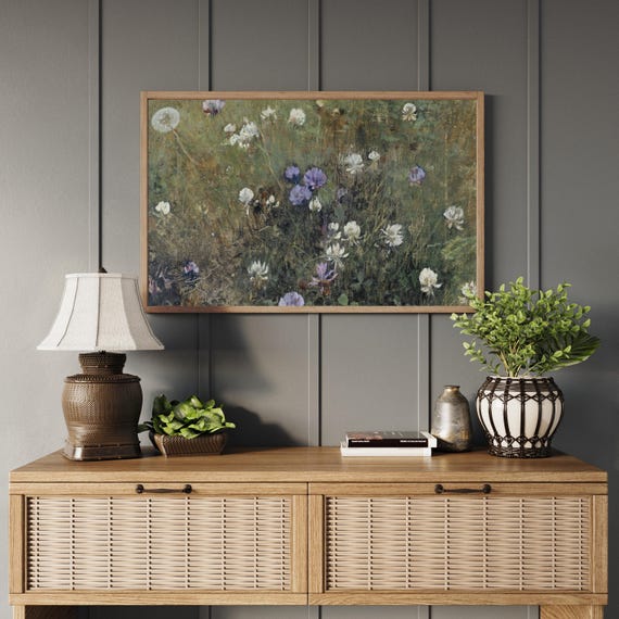 Vintage Wildflower Botanical Wall Decor | Framed Floral Landscape Wood Sign