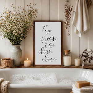 bathroom wall decor, so fresh and so clean clean sign, bathroom signs, farmhouse bathroom, bathroom decor, bathroom wall art, wood signs image 1