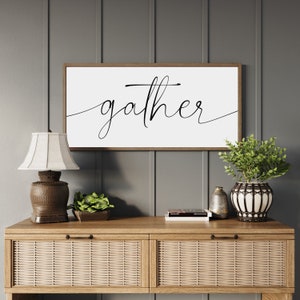 Handmade &#39;Gather&#39; Wood Framed Sign: Dining Room Wall Decor