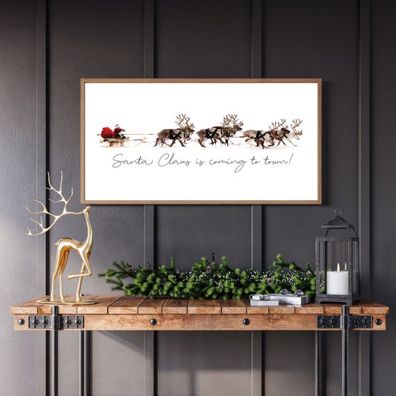 Christmas signs, Christmas wall decor, Santa sign, Santa Claus is coming to town sign, holiday wall decor, Santa and reindeer wall art