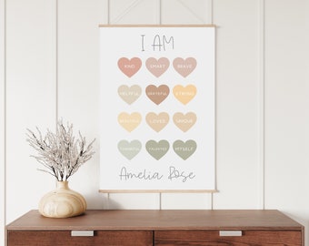 Personalized affirmation sign, I am sign, kids room wall decor for girls, canvas wall art for kids, positive affirmation wall art for girls