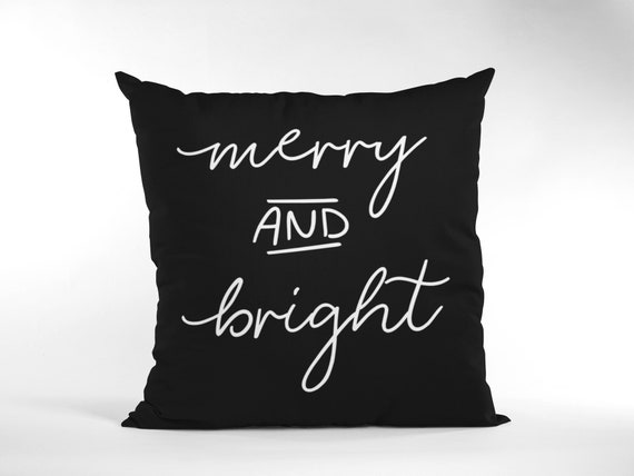 Black Christmas Pillow: Merry and Bright Holiday Throw Pillow