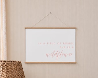 In A Field Of Roses Wildflower Canvas Wall Hanging, Girls Room Decor