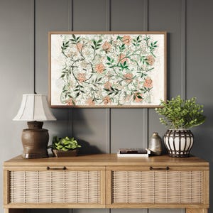 Arte mural textil botánico de William Morris / Impresión de madera enmarcada de gran tamaño, diseño floral vintage