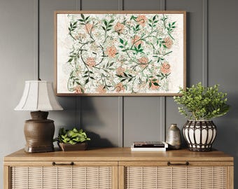 William Morris Botanical Textile Wall Art | Oversized Framed Wood Print, Vintage Floral Design