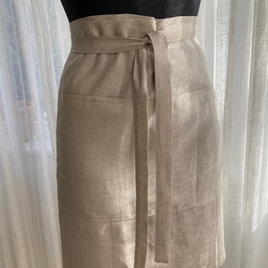 Café Schürze / Leinen Halbschürze / Unisex Leinen Schürze / Leinen Taille Schürze mit Taschen/ Schürze - Rock