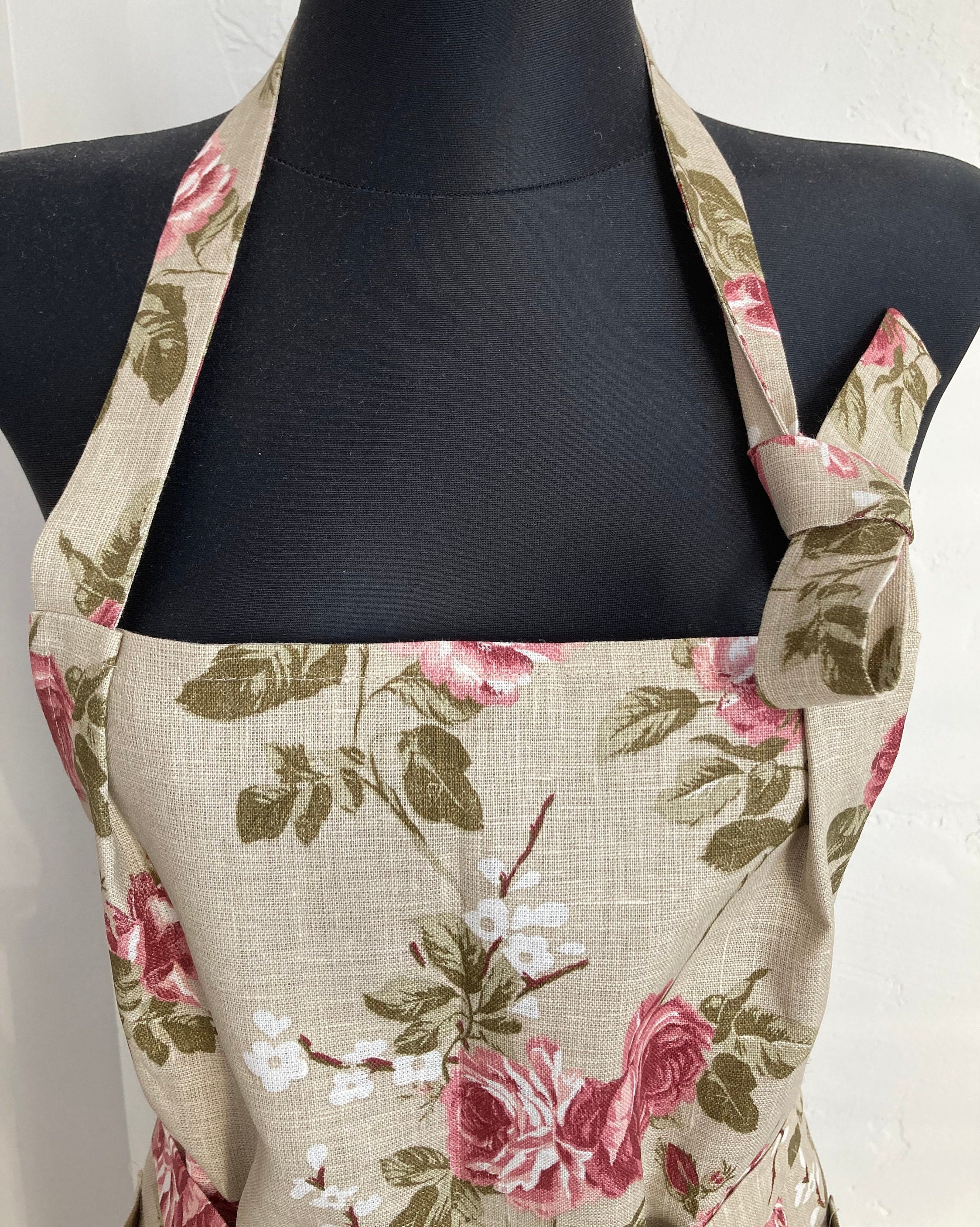 Roses Print Floral Apron. Linen Apron Shabby Chic. Retro Flax Apron ...