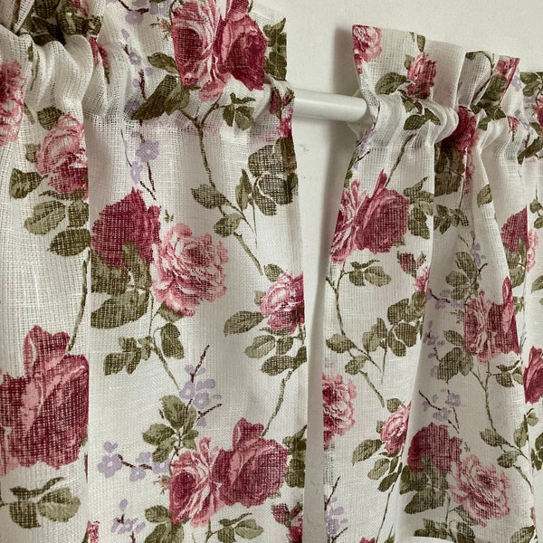 Rideaux de lin Café Rideaux Cuisine Valance Panneaux de lin Rideaux Shabby Chic Roses