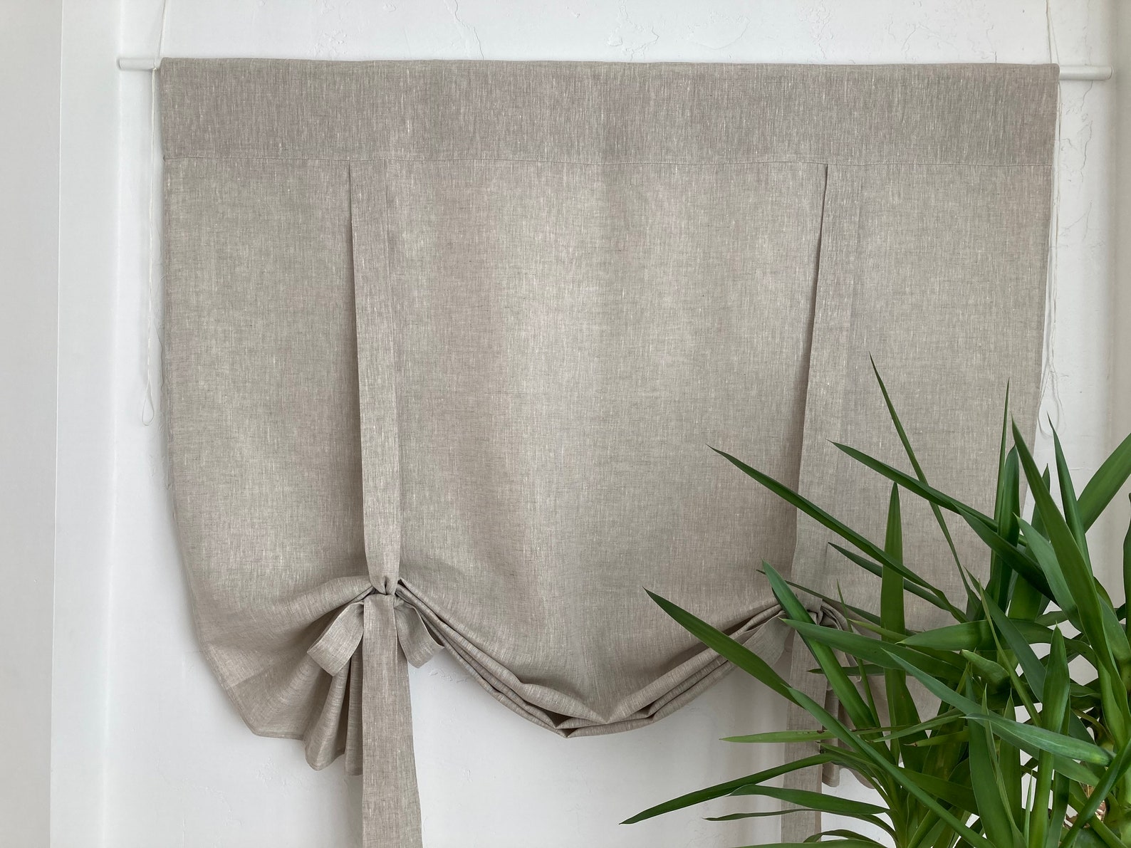 Natural Linen Valance Roman Shades Custom Made Ribbon Ties Rod Etsy
