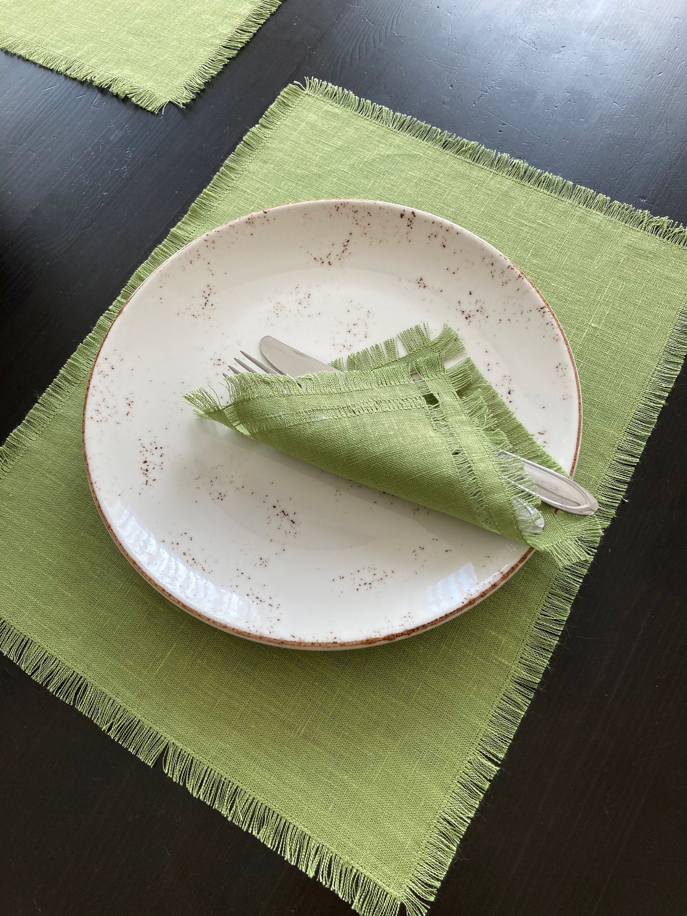 Green Placemat Set Rustic Linen Placemats Handmade Fabric Etsy UK