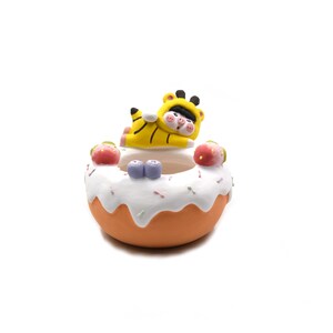 Cute Bee pig Donut Ceramic Planter, Handmade Kawaii Succulent Pot, Dessert Style Mini Flower Pot, Desk Decor Gift