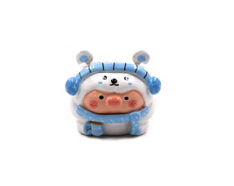 4"inches yixi handmade gloss glaze polar bear pigs planter pot succulent pot