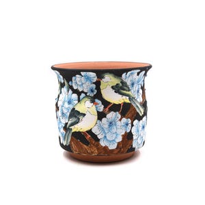 5 7/8"inches hand painted birds flower clay planter pot succulents pot