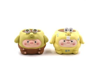 3"inches yixi handmade sponge and octopus pigs planter pot succulent pot