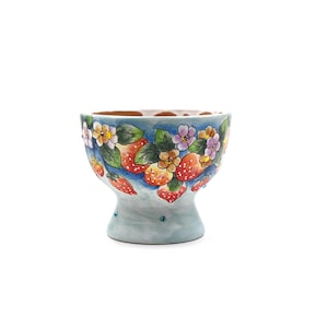 5 1/2&quot;inches hand painted strawberry light blue clay planter pot succulents pots