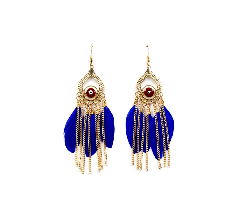 evil eye tassel feather earring
