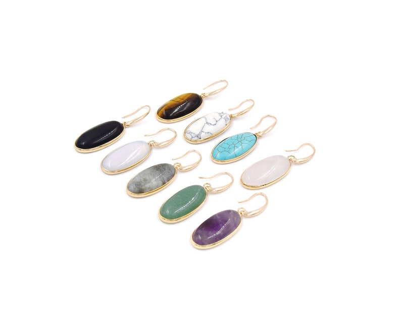 Oval style colorful stone earring