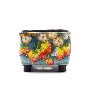 6 1/4&quot;inches hand painted strawberry clay planter pot succulents pots