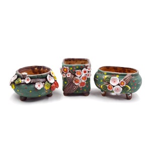 5&quot;inches hand painted stick pink flower fine pottery planter pot succulent pot
