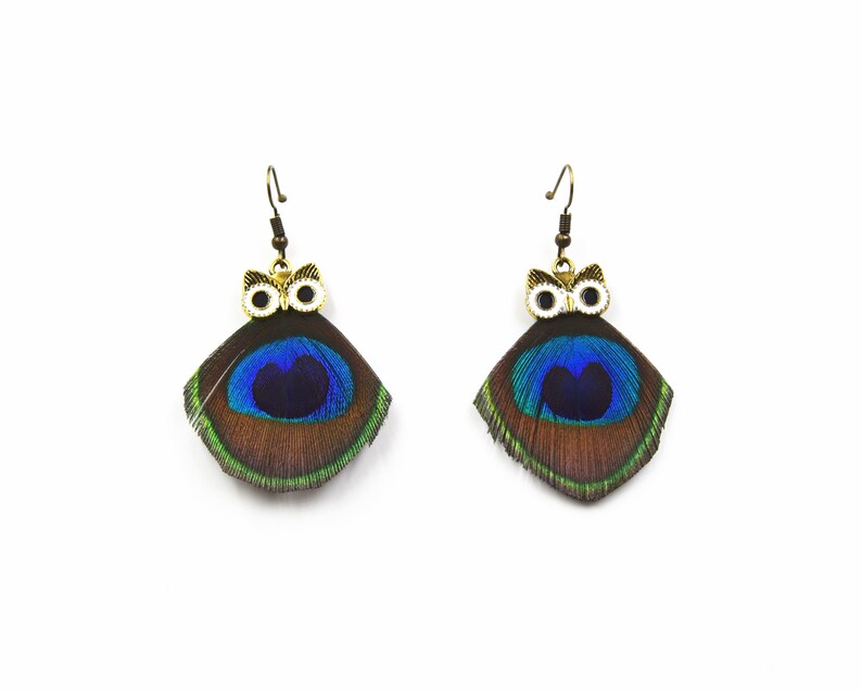 Irregular peacock feather earrings