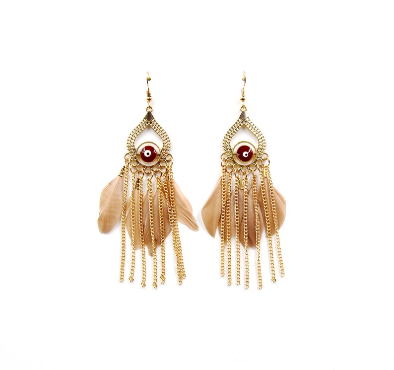 evil eye tassel feather earring