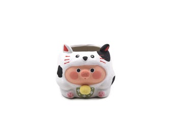 3“inches yixi handmade cat pigs planter pot succulent pot
