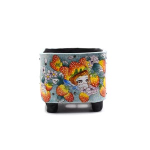 5 1/4&quot;inches hand painted strawberry elf clay planter pot succulents pots
