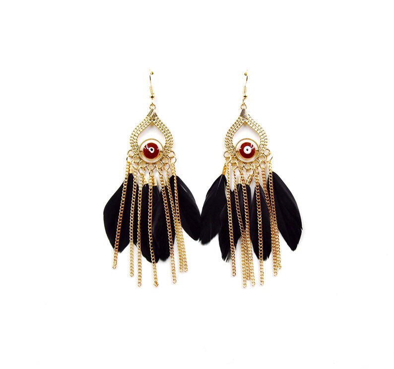 evil eye tassel feather earring