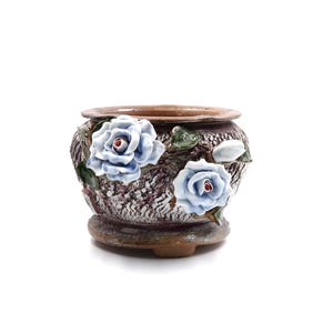 7&quot;inches blue white flower burst planter pot succulent pot