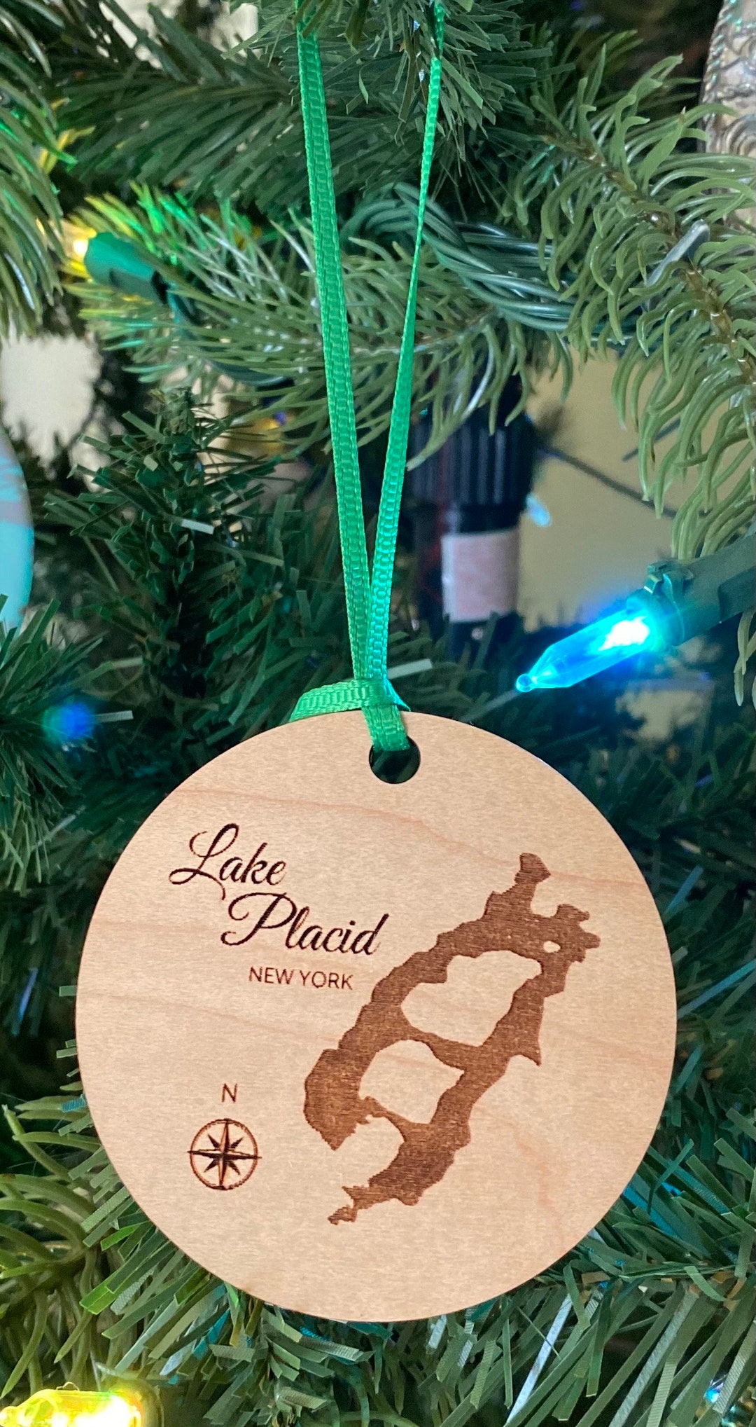 Laser Cut Lake Placid Christmas Tree Ornament, Maple Plywood, ADK
