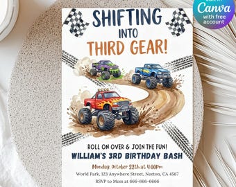 Monster Truck Birthday Invitation Template, Monster Truck Party Invite, Racing Birthday Invitation, Editable Canva Monster Truck Birthday