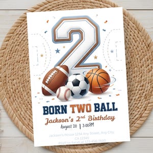Born Two Ball Birthday Invitation | Sports 2nd Birthday Party (Digital Download)