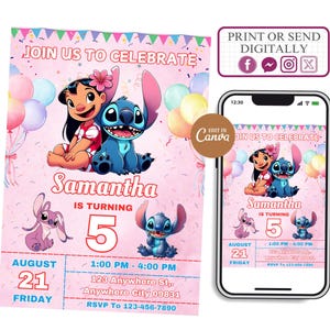 Stitch Editable Birthday Invitation Template, Printable Birthday Invitations, Digital Kids Party Invite, Digital Bday Card Invite