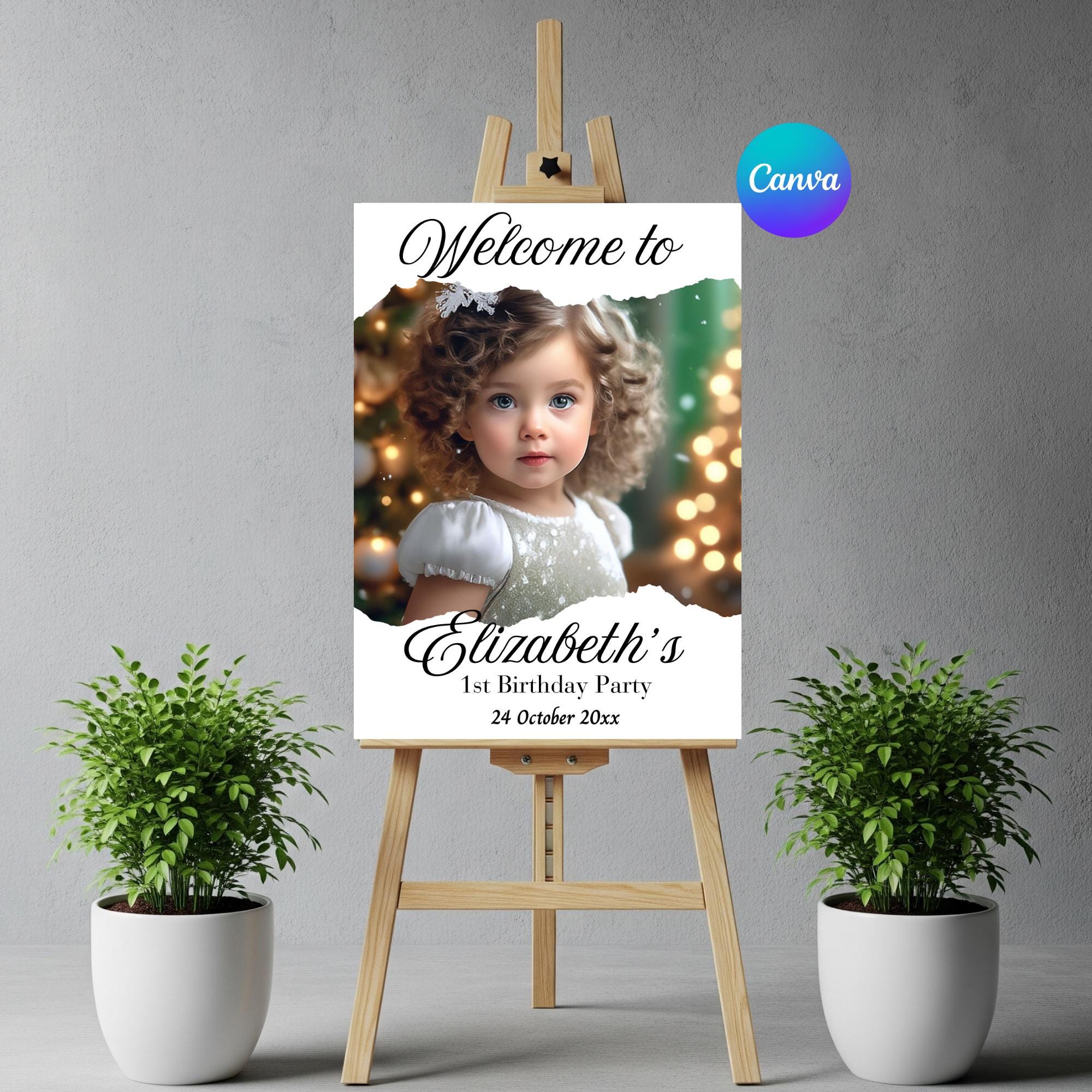 Photo Welcome Sign Canva Template | Portrait Party Decor (digital ...